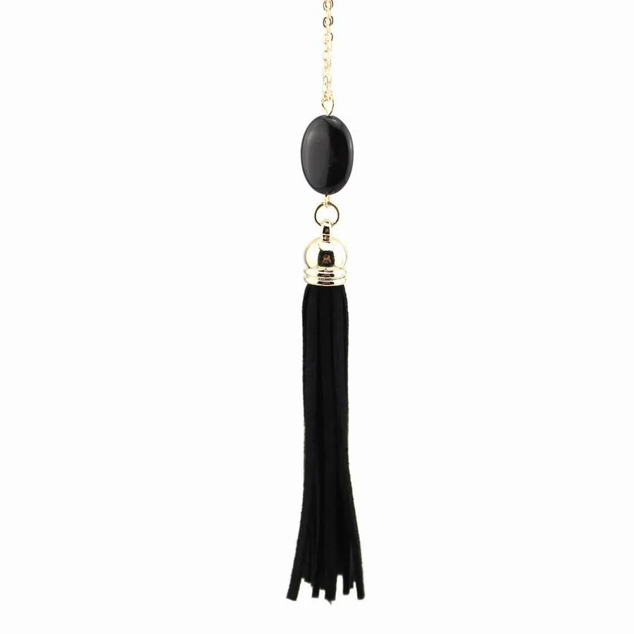 Boho Velvet Long Tassel Necklace 2016 Summer Style Leather Tassel Natural Stone Necklace for Women Sweater Chain Fashion Jewelry 14