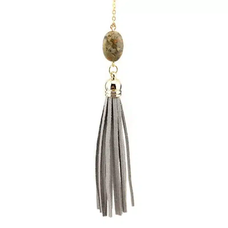 Boho Velvet Long Tassel Necklace 2016 Summer Style Leather Tassel Natural Stone Necklace for Women Sweater Chain Fashion Jewelry 16