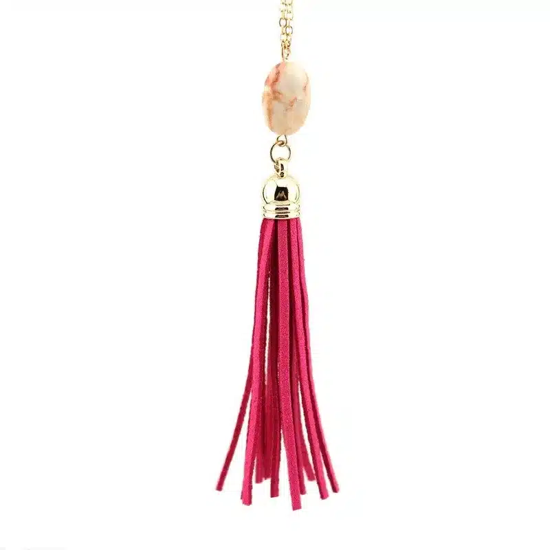 Boho Velvet Long Tassel Necklace 2016 Summer Style Leather Tassel Natural Stone Necklace for Women Sweater Chain Fashion Jewelry 17