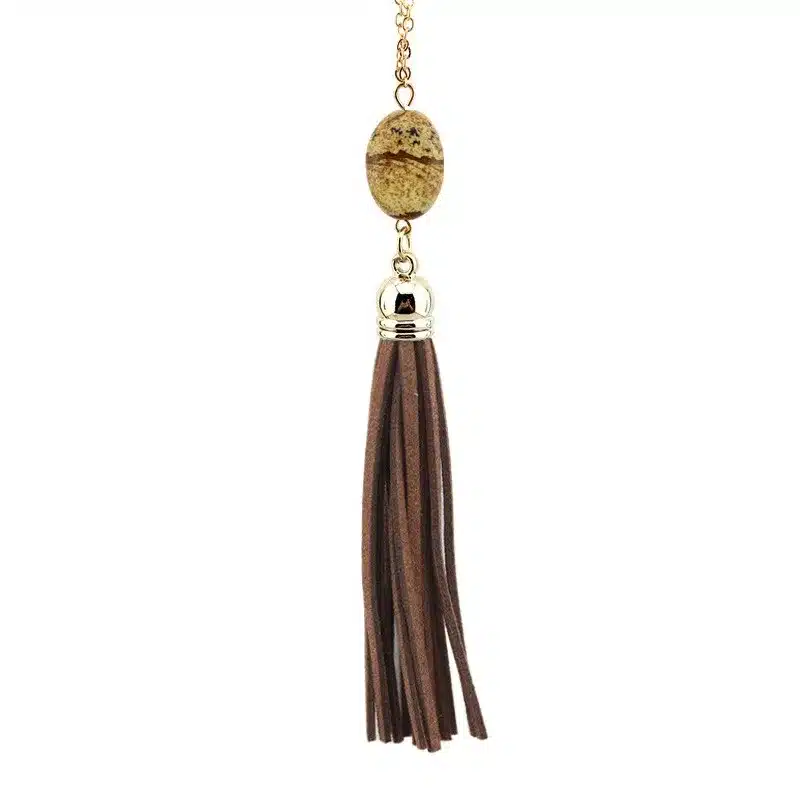Boho Velvet Long Tassel Necklace 2016 Summer Style Leather Tassel Natural Stone Necklace for Women Sweater Chain Fashion Jewelry 21