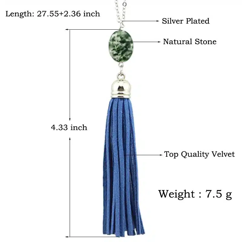 Boho Velvet Long Tassel Necklace 2016 Summer Style Leather Tassel Natural Stone Necklace for Women Sweater Chain Fashion Jewelry 26
