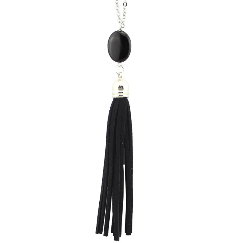 Boho Velvet Long Tassel Necklace 2016 Summer Style Leather Tassel Natural Stone Necklace for Women Sweater Chain Fashion Jewelry 29