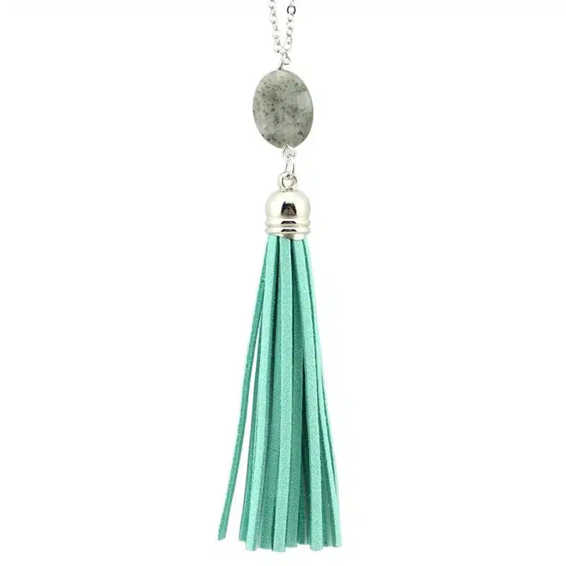 Boho Velvet Long Tassel Necklace 2016 Summer Style Leather Tassel Natural Stone Necklace for Women Sweater Chain Fashion Jewelry 31