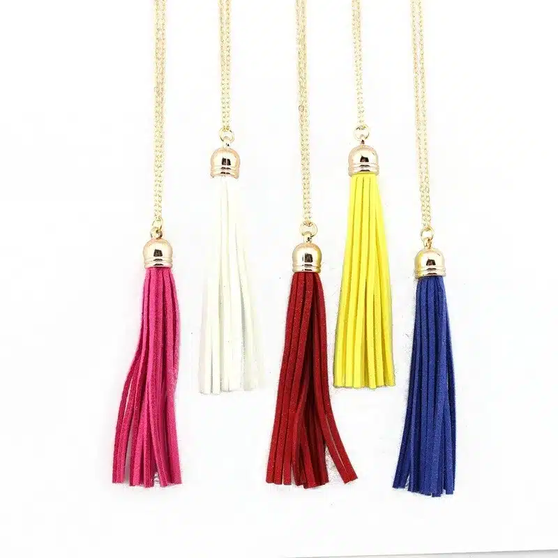 Boho Velvet Long Tassel Necklace 2016 Summer Style Leather Tassel Natural Stone Necklace for Women Sweater Chain Fashion Jewelry 35