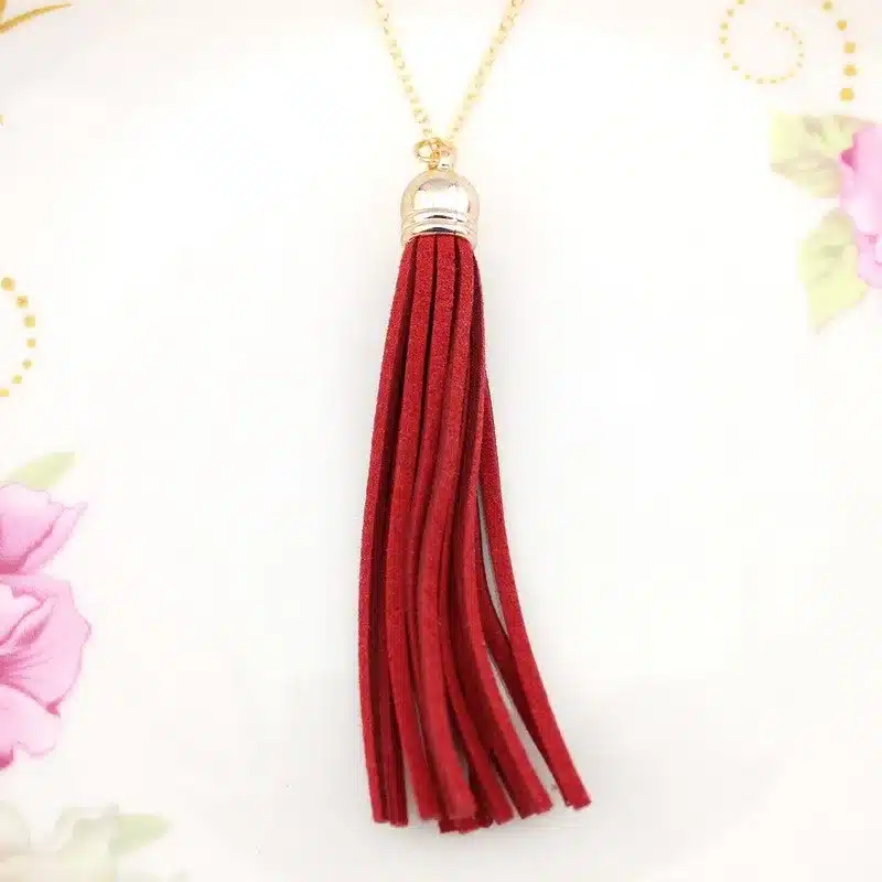 Boho Velvet Long Tassel Necklace 2016 Summer Style Leather Tassel Natural Stone Necklace for Women Sweater Chain Fashion Jewelry 40