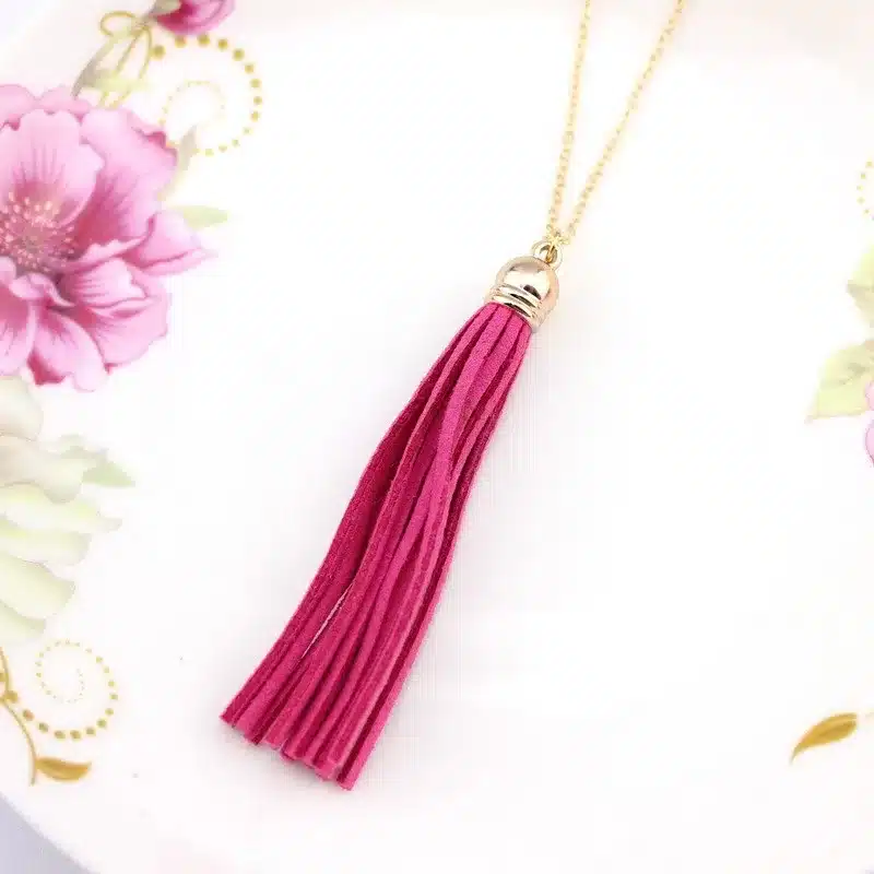 Boho Velvet Long Tassel Necklace 2016 Summer Style Leather Tassel Natural Stone Necklace for Women Sweater Chain Fashion Jewelry 42