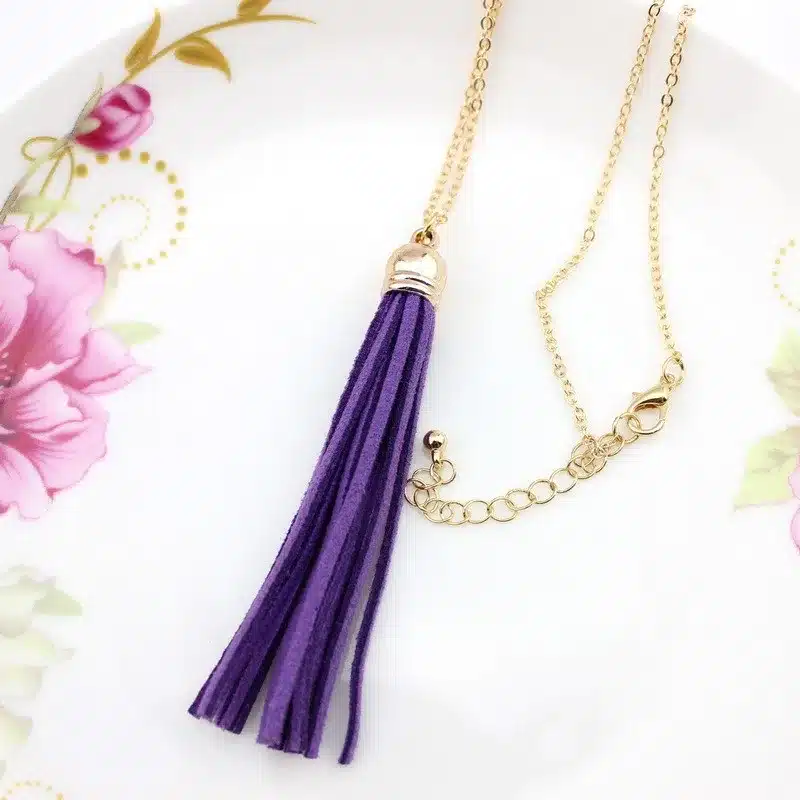 Boho Velvet Long Tassel Necklace 2016 Summer Style Leather Tassel Natural Stone Necklace for Women Sweater Chain Fashion Jewelry 44