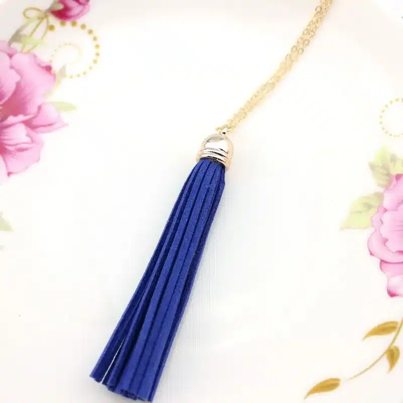 Boho Velvet Long Tassel Necklace 2016 Summer Style Leather Tassel Natural Stone Necklace for Women Sweater Chain Fashion Jewelry 46