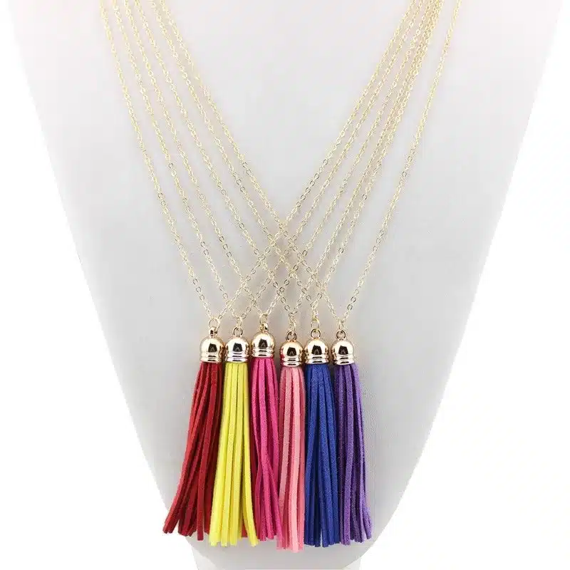 Boho Velvet Long Tassel Necklace 2016 Summer Style Leather Tassel Natural Stone Necklace for Women Sweater Chain Fashion Jewelry 48
