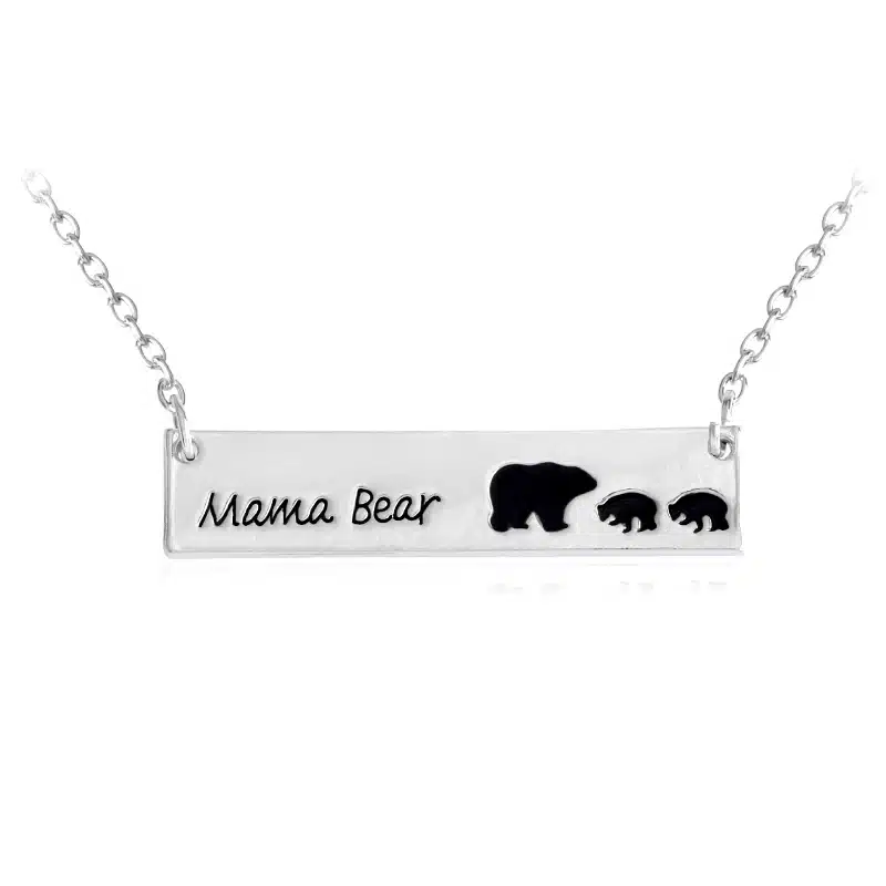 Mama Bear Tag Engraved Animal Pendant Necklace Gold Silver Mother Kids Love Necklace Simple Fashion Mom and Children Jewelry 16