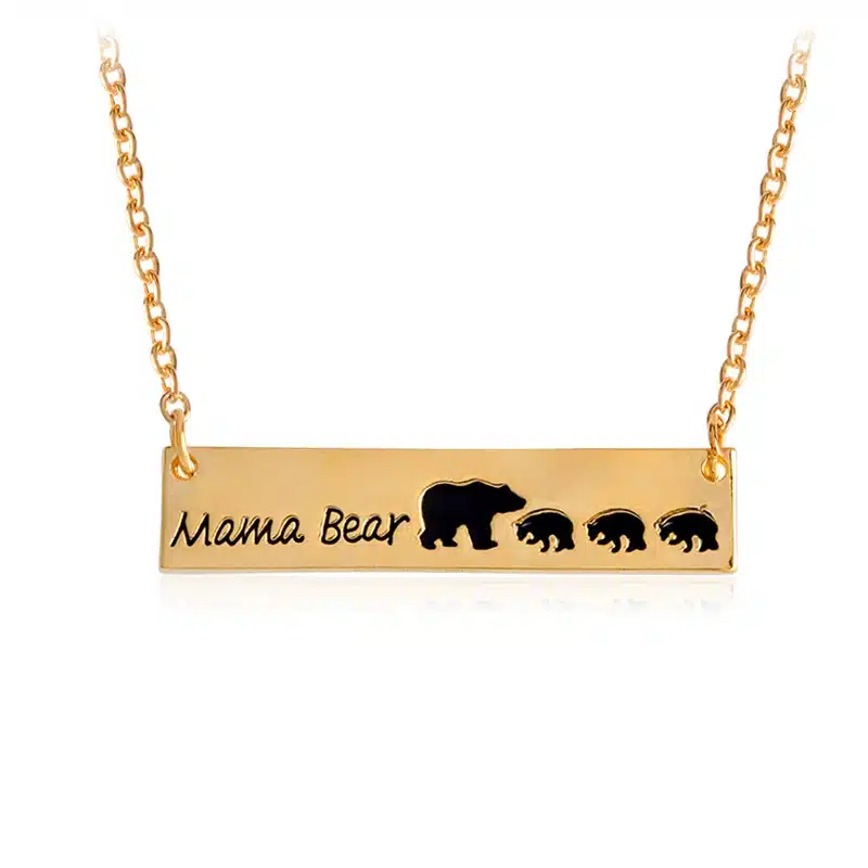 Mama Bear Tag Engraved Animal Pendant Necklace Gold Silver Mother Kids Love Necklace Simple Fashion Mom and Children Jewelry 17