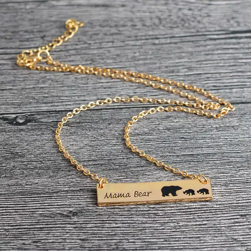 Mama Bear Tag Engraved Animal Pendant Necklace Gold Silver Mother Kids Love Necklace Simple Fashion Mom and Children Jewelry 20