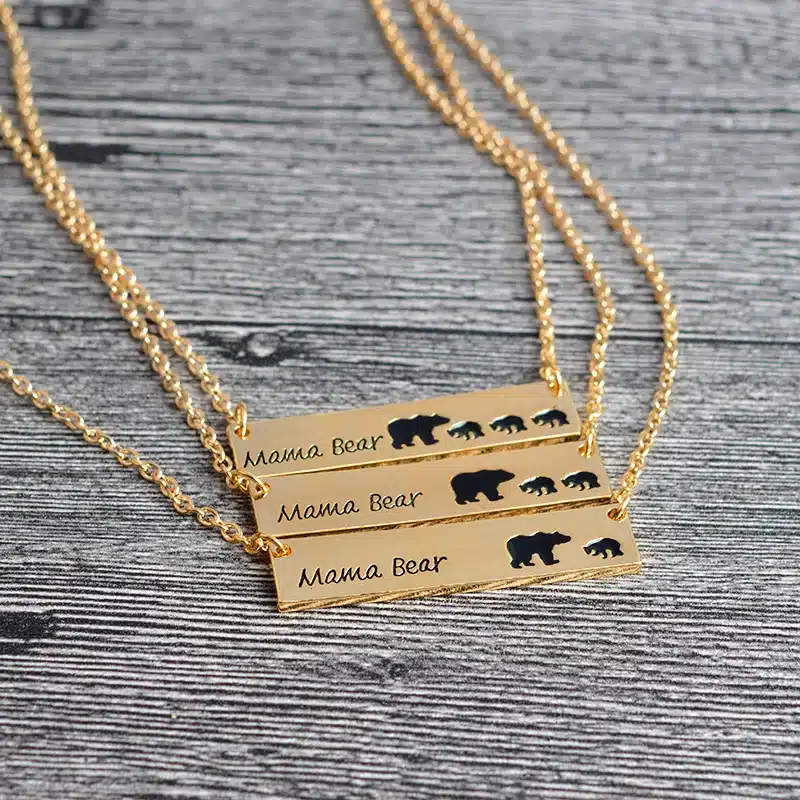 Mama Bear Tag Engraved Animal Pendant Necklace Gold Silver Mother Kids Love Necklace Simple Fashion Mom and Children Jewelry 21