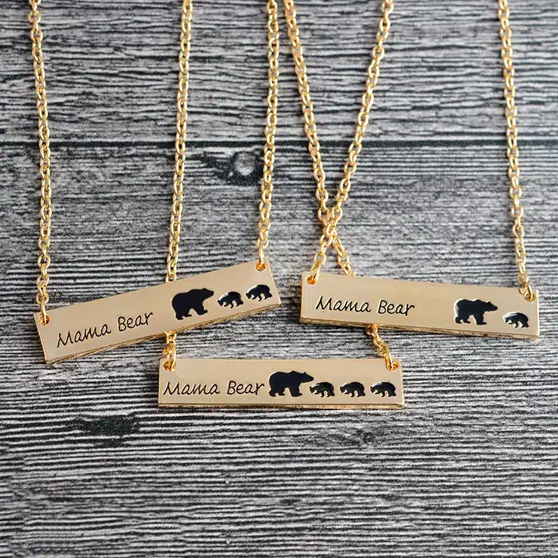 Mama Bear Tag Engraved Animal Pendant Necklace Gold Silver Mother Kids Love Necklace Simple Fashion Mom and Children Jewelry 22