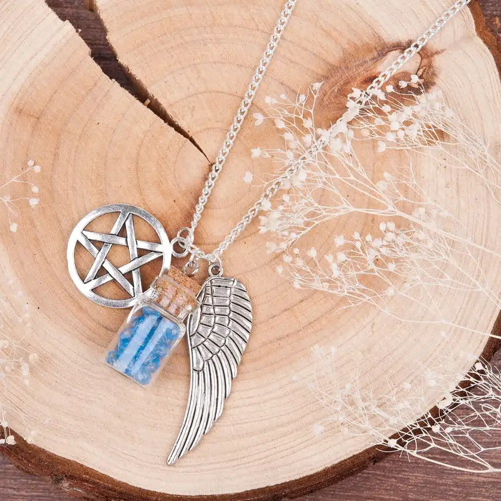 DoreenBeads Handmade Movie Supernatural Pentacle Angel Wings Wishing Bottle Guardian Series silver color Necklace Jewelry 1