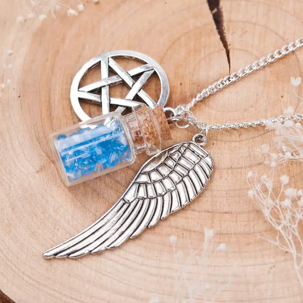 DoreenBeads Handmade Movie Supernatural Pentacle Angel Wings Wishing Bottle Guardian Series silver color Necklace Jewelry 2