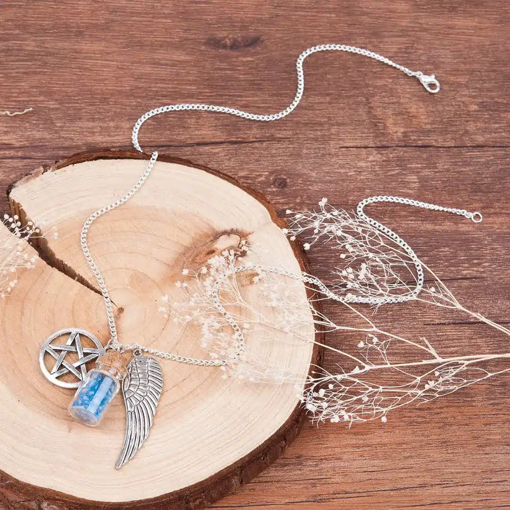DoreenBeads Handmade Movie Supernatural Pentacle Angel Wings Wishing Bottle Guardian Series silver color Necklace Jewelry 3