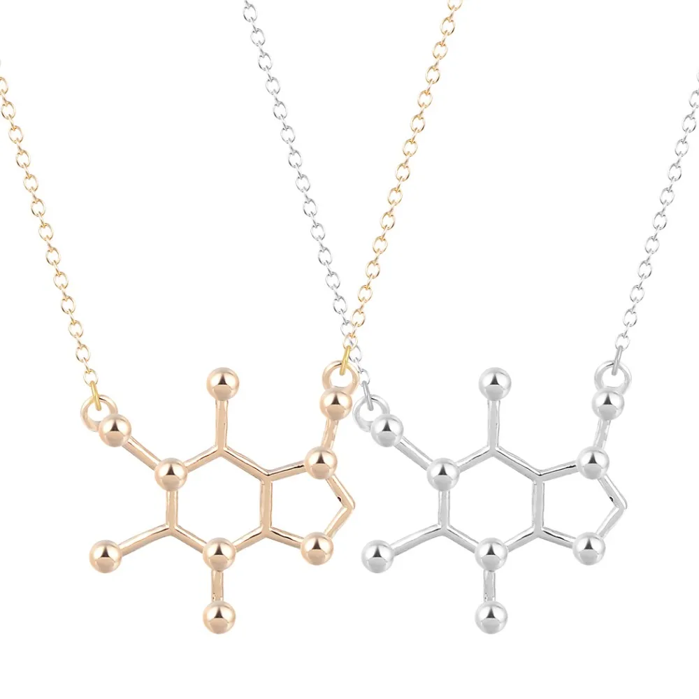 QIAMNI Unique Simple Caffeine Molecule Geometric Polygon Bar Chain Pendant Necklace Women Girls Christmas Party Gift Jewelry 42