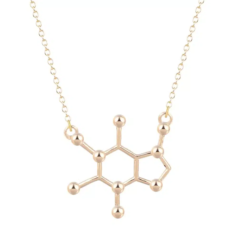 QIAMNI Unique Simple Caffeine Molecule Geometric Polygon Bar Chain Pendant Necklace Women Girls Christmas Party Gift Jewelry 43