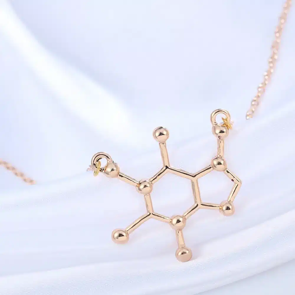 QIAMNI Unique Simple Caffeine Molecule Geometric Polygon Bar Chain Pendant Necklace Women Girls Christmas Party Gift Jewelry 45