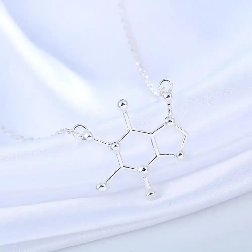 QIAMNI Unique Simple Caffeine Molecule Geometric Polygon Bar Chain Pendant Necklace Women Girls Christmas Party Gift Jewelry 46