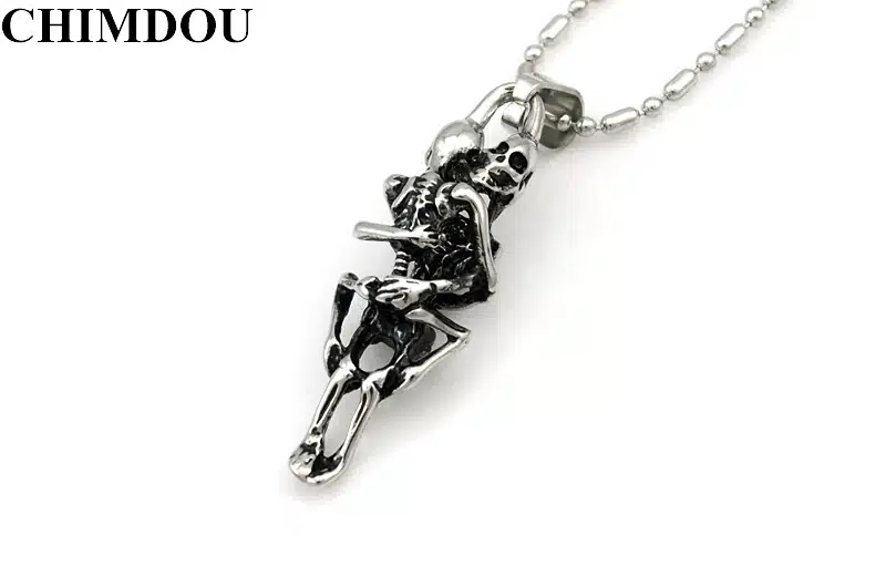 CHIMDOU fashion stainless steel hugging double skeleton skull pendant cross necklace link chain for men jewelry AP123 2