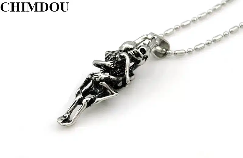 CHIMDOU fashion stainless steel hugging double skeleton skull pendant cross necklace link chain for men jewelry AP123 3