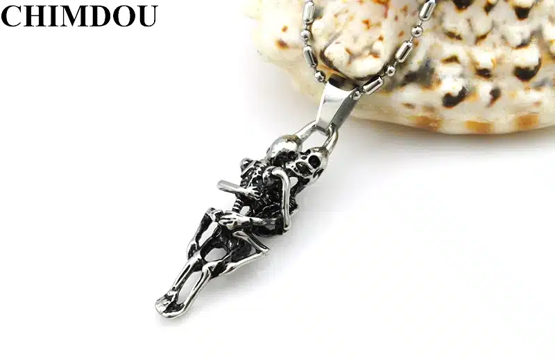 CHIMDOU fashion stainless steel hugging double skeleton skull pendant cross necklace link chain for men jewelry AP123 4