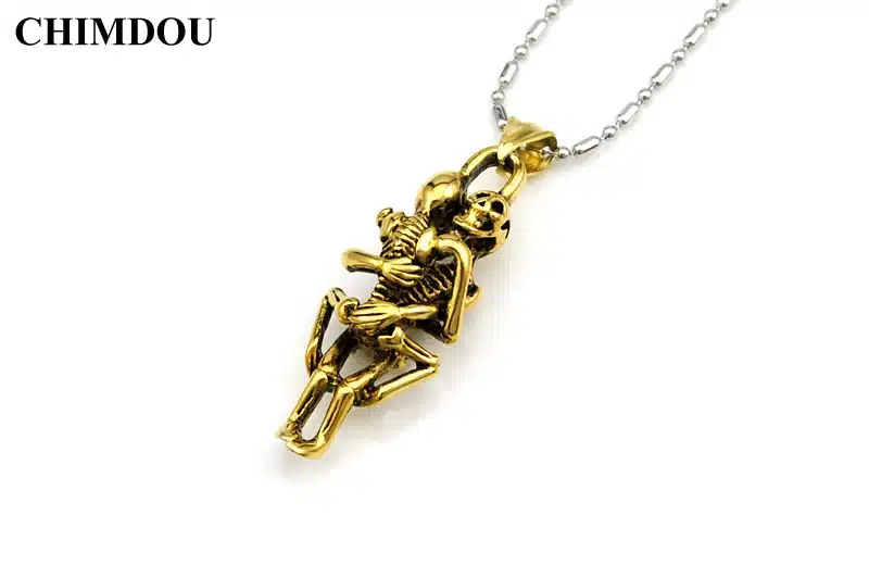 CHIMDOU fashion stainless steel hugging double skeleton skull pendant cross necklace link chain for men jewelry AP123 5