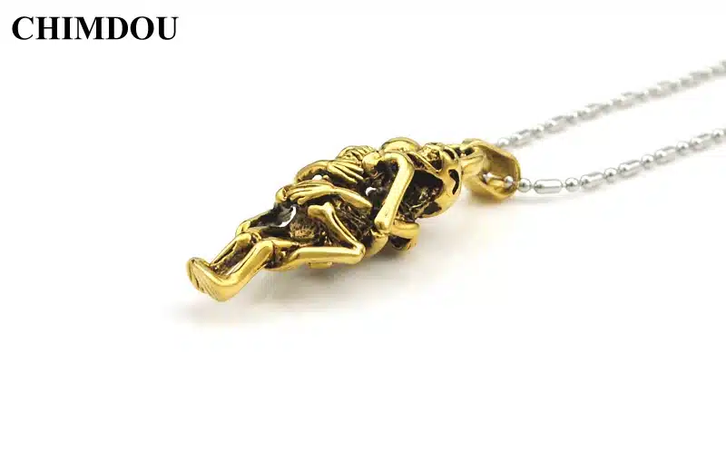 CHIMDOU fashion stainless steel hugging double skeleton skull pendant cross necklace link chain for men jewelry AP123 6