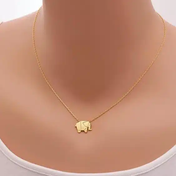 Jisensp Fashion Necklaces Origami Elephant Geometric Origami Necklace Woodland Elephant Animal Jewelry Mother's Day Gift N192 40
