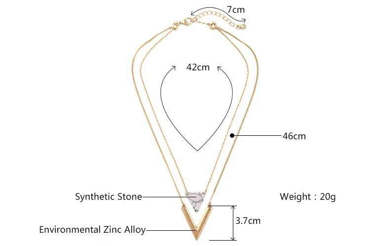 KISS ME Alloy Artificial Marble Triangle Pendant Necklace 2016 New Summer Jewelry Alloy Layered Necklace 20