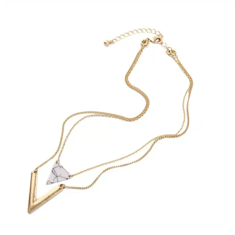 KISS ME Alloy Artificial Marble Triangle Pendant Necklace 2016 New Summer Jewelry Alloy Layered Necklace 21