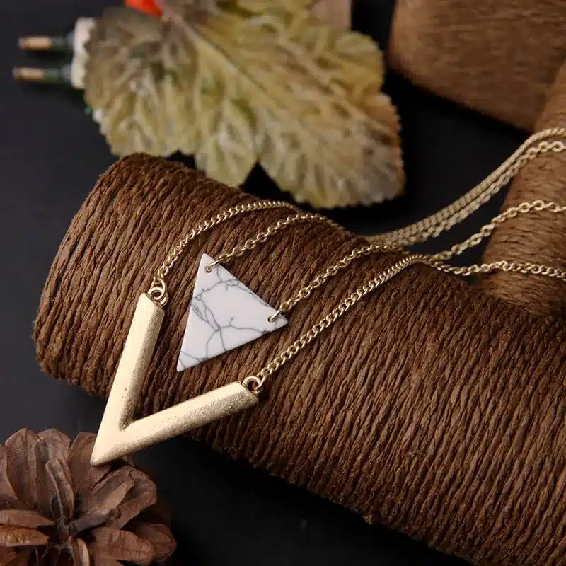 KISS ME Alloy Artificial Marble Triangle Pendant Necklace 2016 New Summer Jewelry Alloy Layered Necklace 25