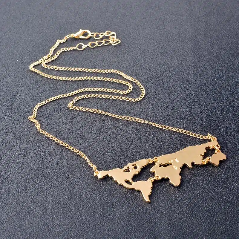 QIHE JEWELRY Gold Silver Black 3Color Globe World Map Pendant Necklace Personality Teacher Student Gifts Earth Jewelry Wholesale 21