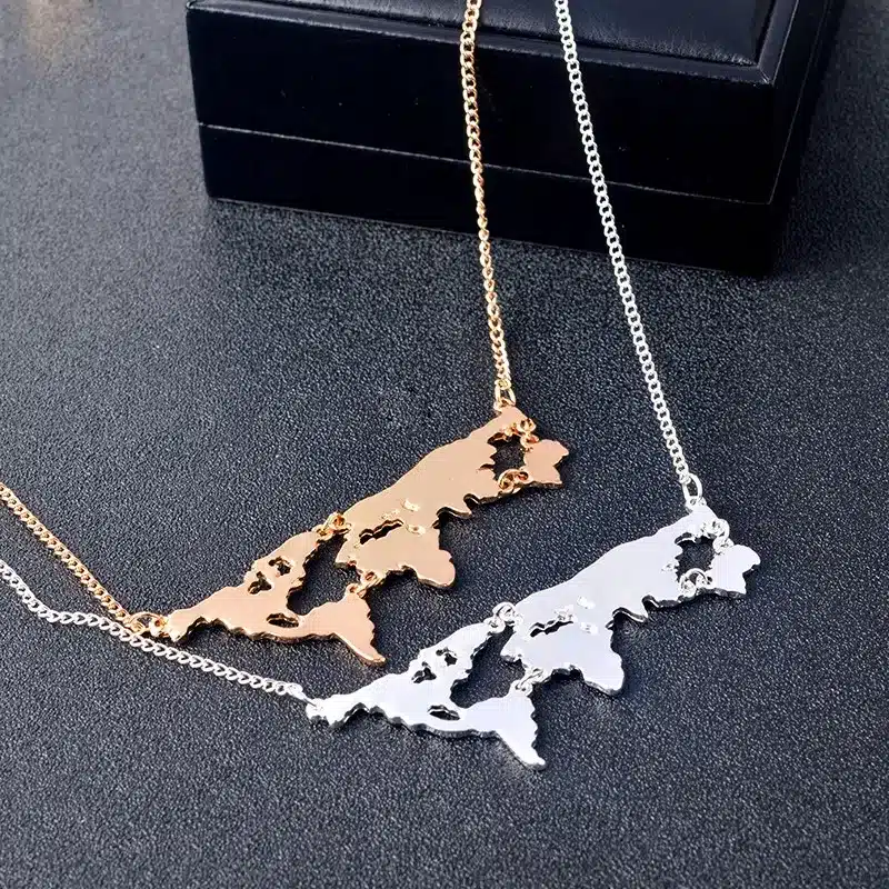 QIHE JEWELRY Gold Silver Black 3Color Globe World Map Pendant Necklace Personality Teacher Student Gifts Earth Jewelry Wholesale 23