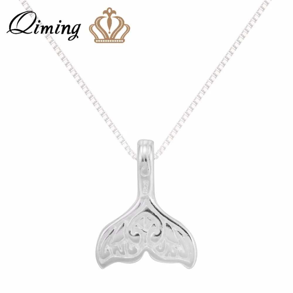 QIMING Wholesale Wedding Jewelry 925 Sterling Silver Whale Tail Fish Nautical Charm Mermaid Tail Silver Necklace Women Neckalces 51