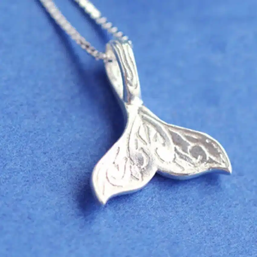QIMING Wholesale Wedding Jewelry 925 Sterling Silver Whale Tail Fish Nautical Charm Mermaid Tail Silver Necklace Women Neckalces 56