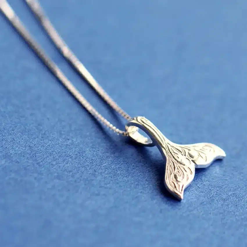 QIMING Wholesale Wedding Jewelry 925 Sterling Silver Whale Tail Fish Nautical Charm Mermaid Tail Silver Necklace Women Neckalces 57
