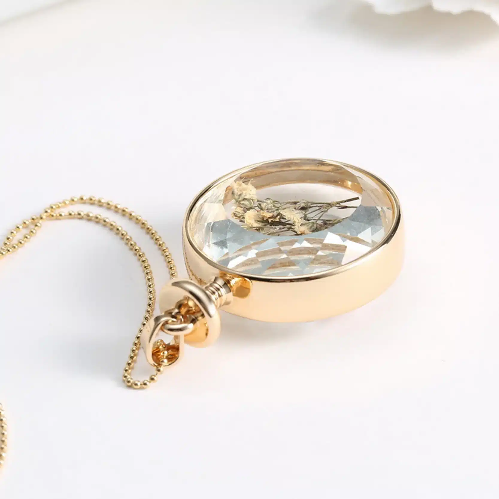 LIEBE ENGEL Women Jewelry Collares Dried Flowers Glass Necklace&Pendant Gold Vintage Long Chain Necklace Summer Fine Jewelry 12