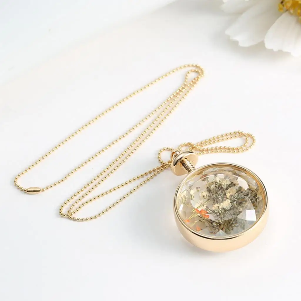 LIEBE ENGEL Women Jewelry Collares Dried Flowers Glass Necklace&Pendant Gold Vintage Long Chain Necklace Summer Fine Jewelry 11