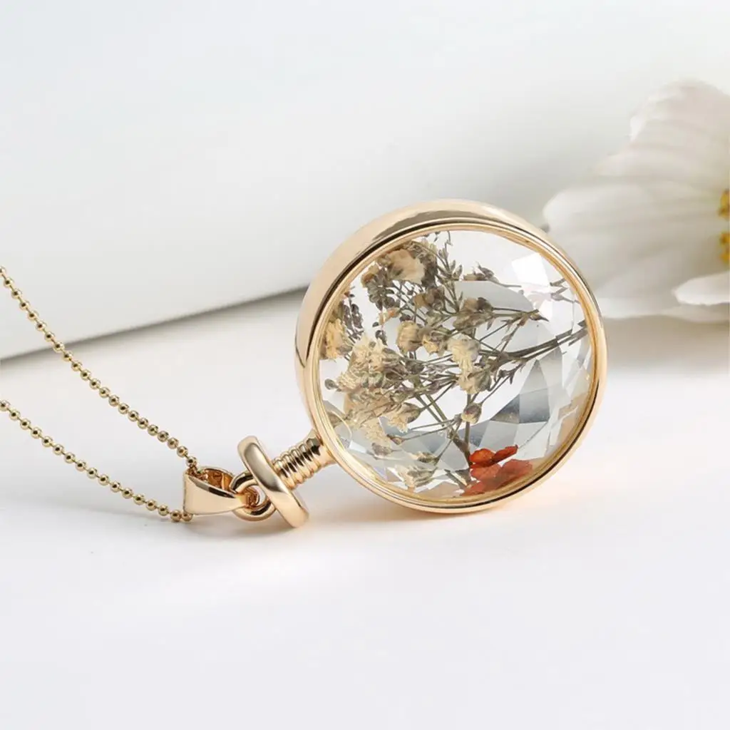 LIEBE ENGEL Women Jewelry Collares Dried Flowers Glass Necklace&Pendant Gold Vintage Long Chain Necklace Summer Fine Jewelry 13