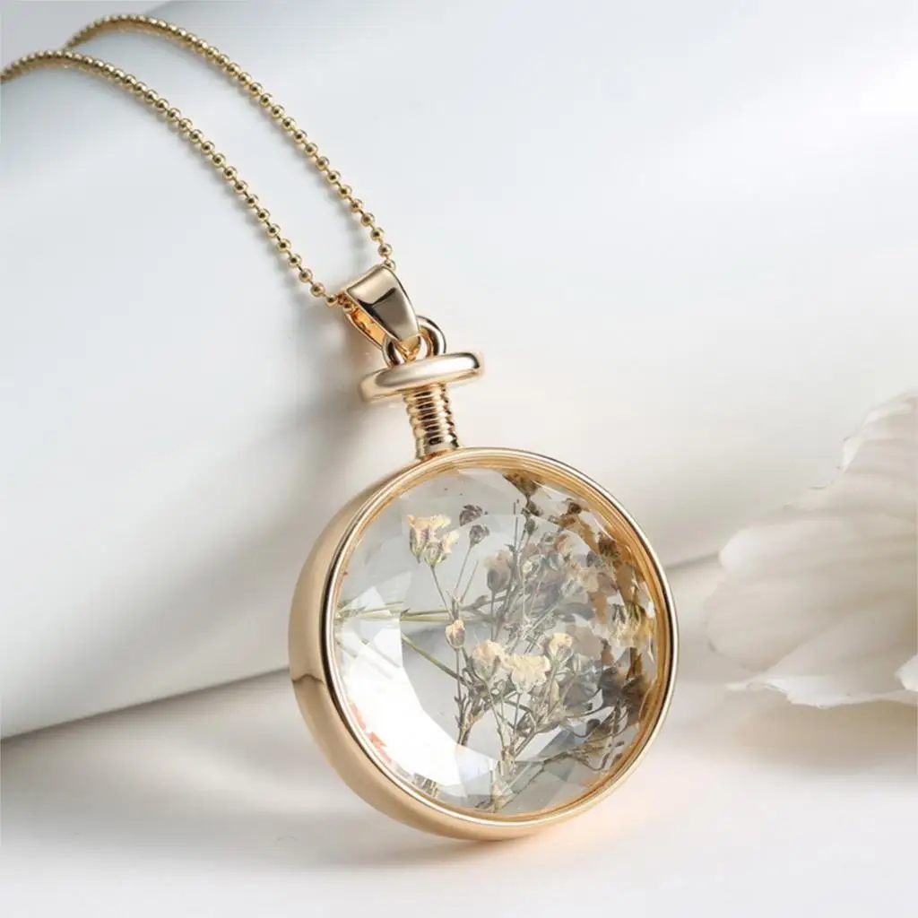 LIEBE ENGEL Women Jewelry Collares Dried Flowers Glass Necklace&Pendant Gold Vintage Long Chain Necklace Summer Fine Jewelry 14