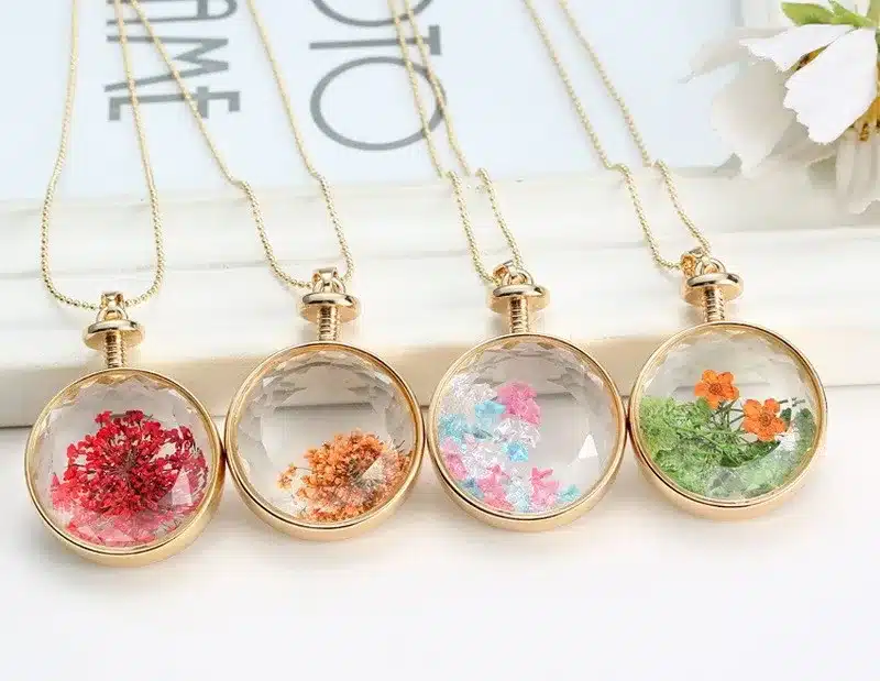 LIEBE ENGEL Women Jewelry Collares Dried Flowers Glass Necklace&Pendant Gold Vintage Long Chain Necklace Summer Fine Jewelry 17