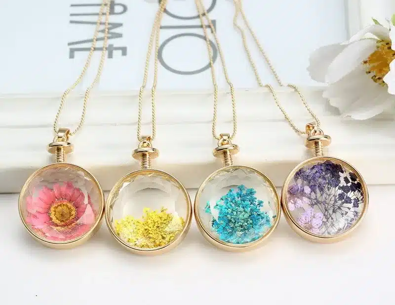 LIEBE ENGEL Women Jewelry Collares Dried Flowers Glass Necklace&Pendant Gold Vintage Long Chain Necklace Summer Fine Jewelry 18