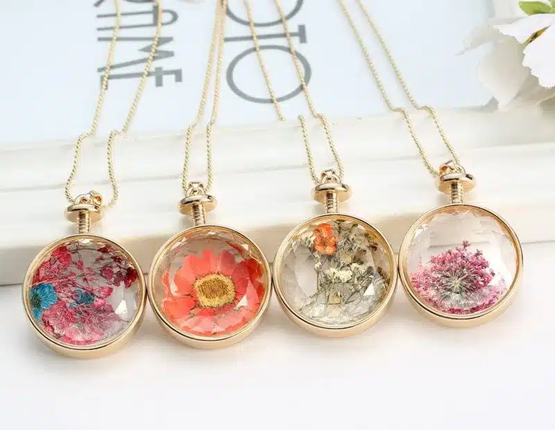 LIEBE ENGEL Women Jewelry Collares Dried Flowers Glass Necklace&Pendant Gold Vintage Long Chain Necklace Summer Fine Jewelry 19