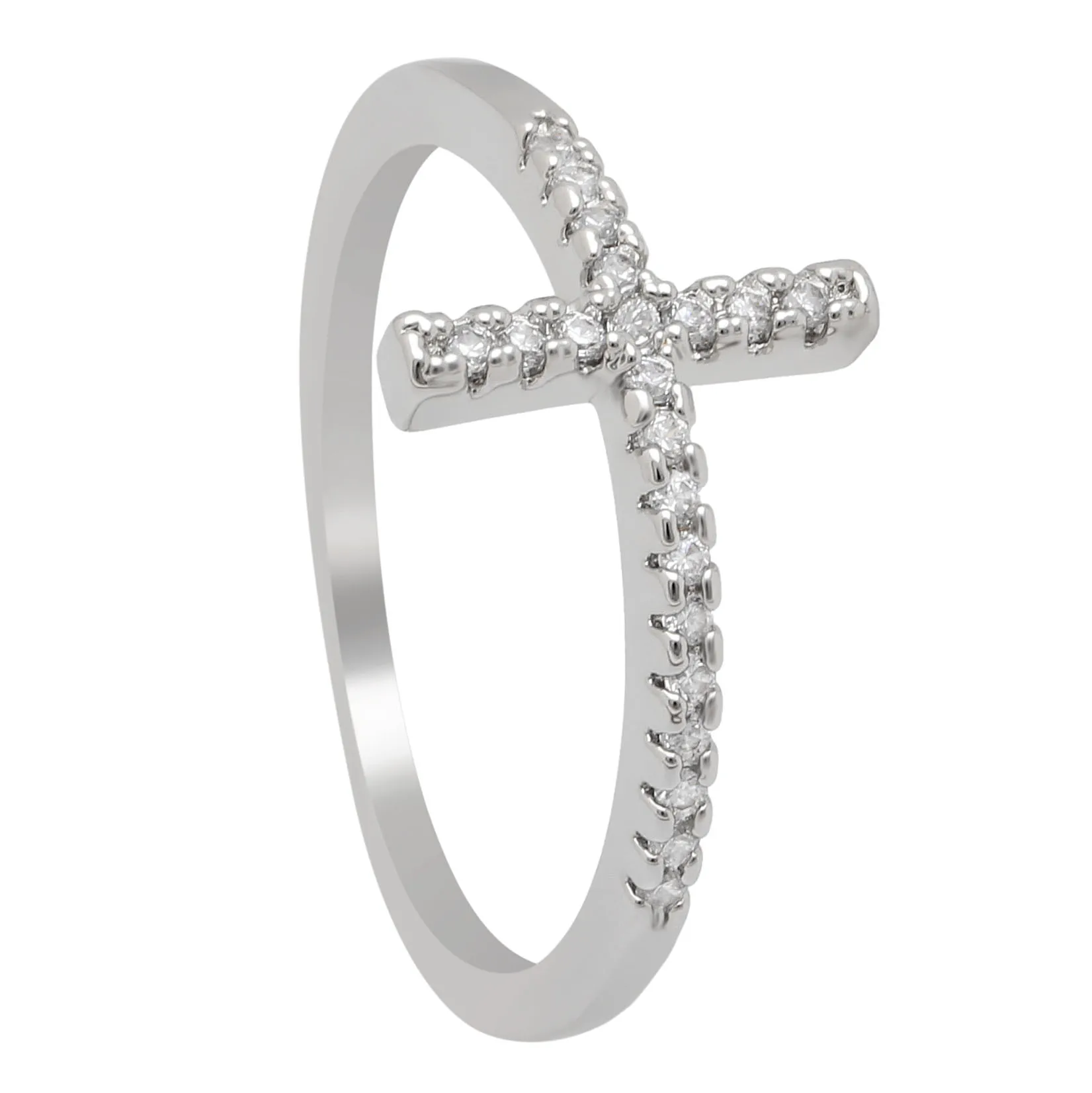 Trend Sideways Cross silver plated rings Fashion Jewelry drop shipping crystal vintage wedding ring for women 11