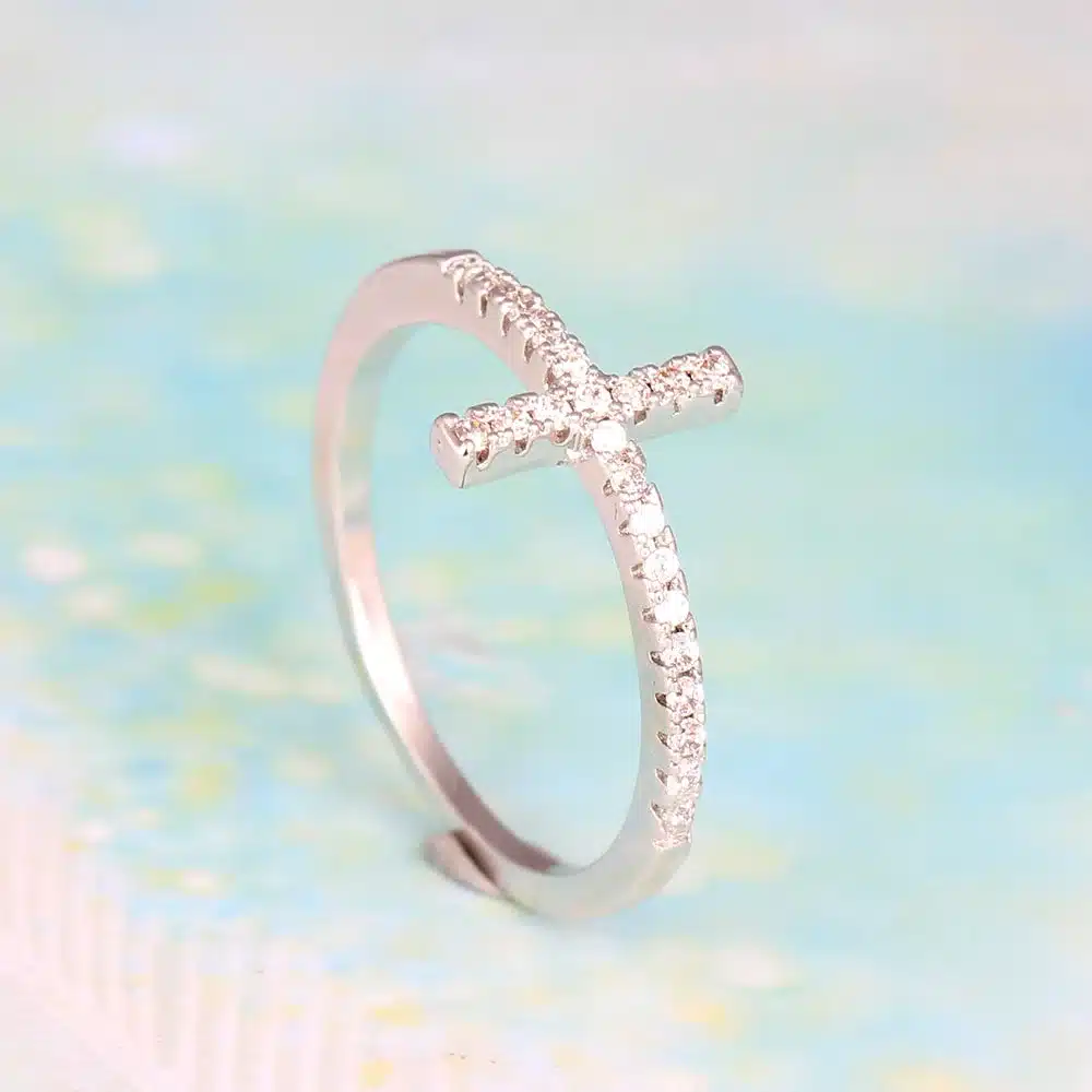 Trend Sideways Cross silver plated rings Fashion Jewelry drop shipping crystal vintage wedding ring for women 14