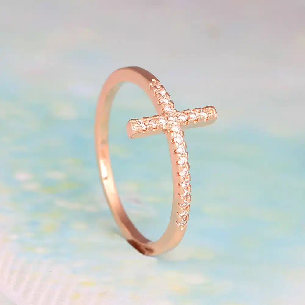Trend Sideways Cross silver plated rings Fashion Jewelry drop shipping crystal vintage wedding ring for women 15