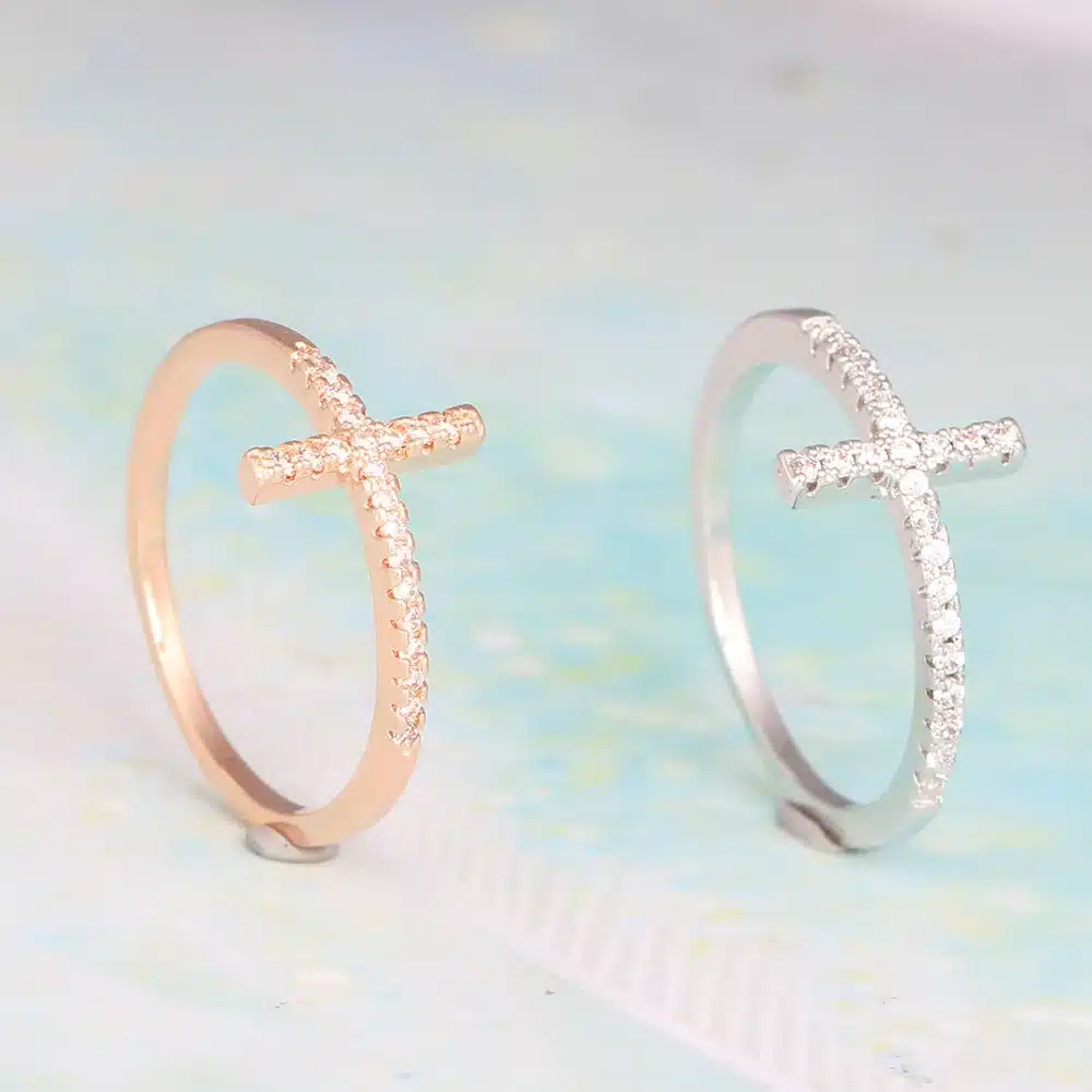 Trend Sideways Cross silver plated rings Fashion Jewelry drop shipping crystal vintage wedding ring for women 16